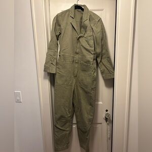 Alex Mill herringbone jumpsuit, olive green, size S